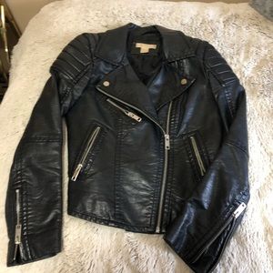 black faux leather moto jacket H&M